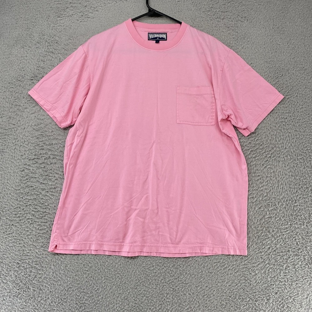 Vilebrequin T-Shirt Mens Large Pink Mercerized Cotton Pocket Crewneck Tee Top
